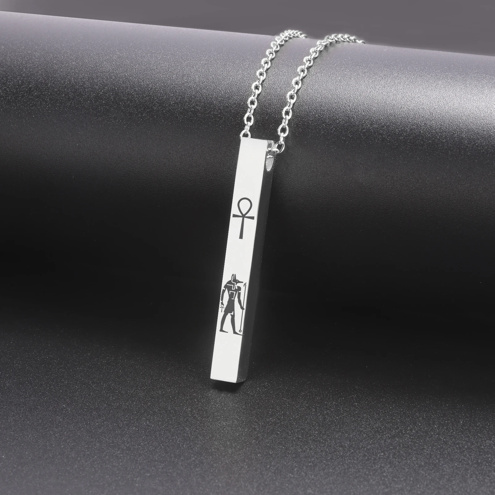 Lemegeton Egyptian Cat Goddess Bastet Necklace Stainless Steel Ancient Egypt Ankh Cross Symbol Necklaces Square Amulet Jewelry