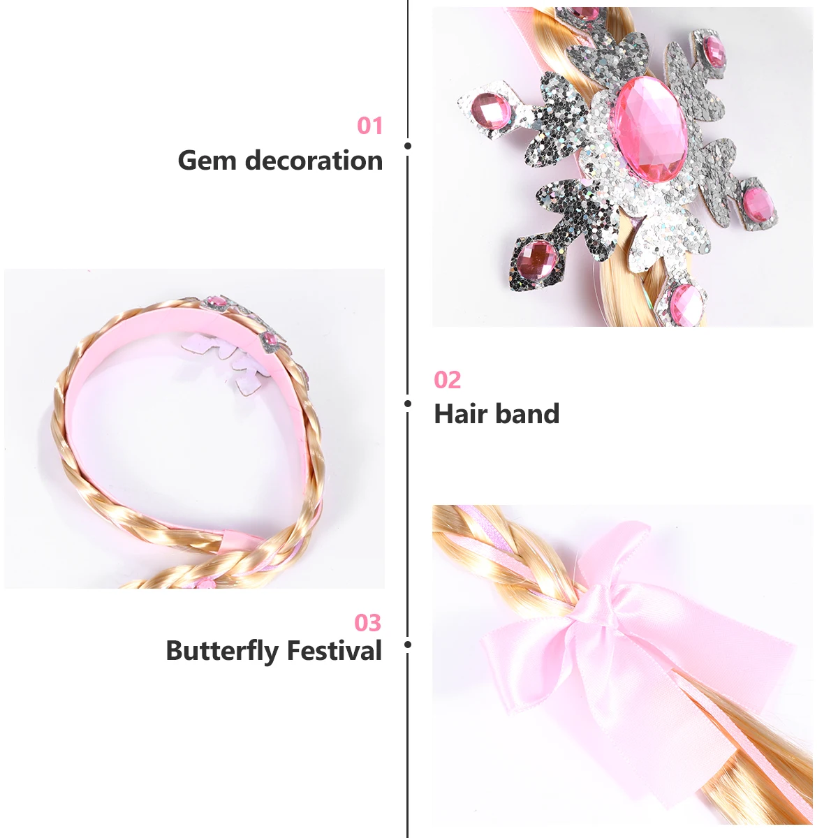 

Princess Crown Hair Accessories for Girls Long Braided Wigs Dress Up Cosplay Lightweight Pink Strap Secure Fit Role Play Costume