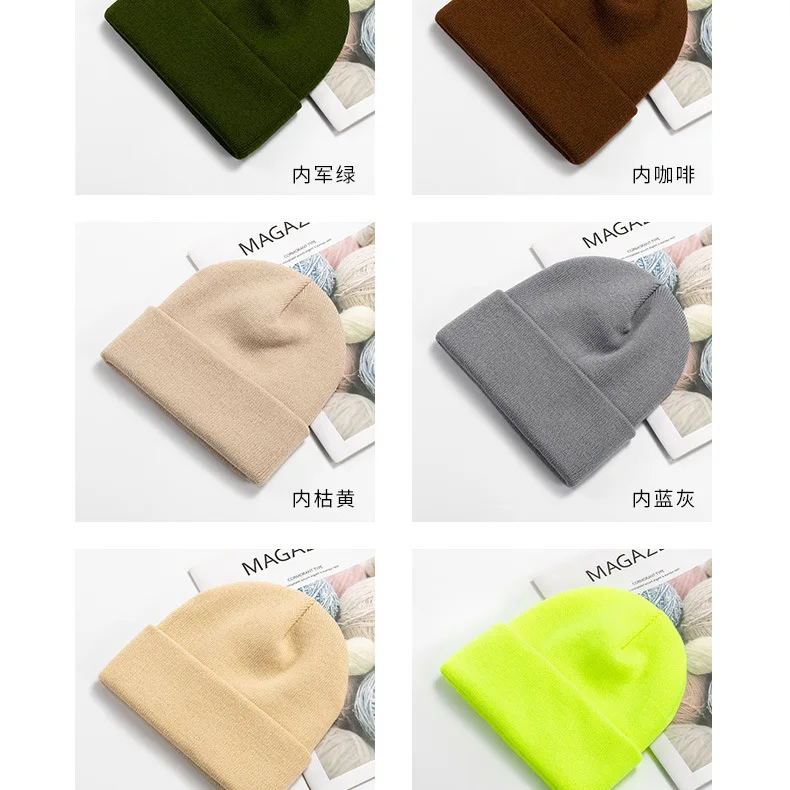 Benutzerdefinierte Mütze drucken Ihr eigenes Logo Winter gestrickt warm halten kalte Mütze Unisex einfarbig Hip Hop häkeln Totenkopf Beanie Hüte – Detail 3