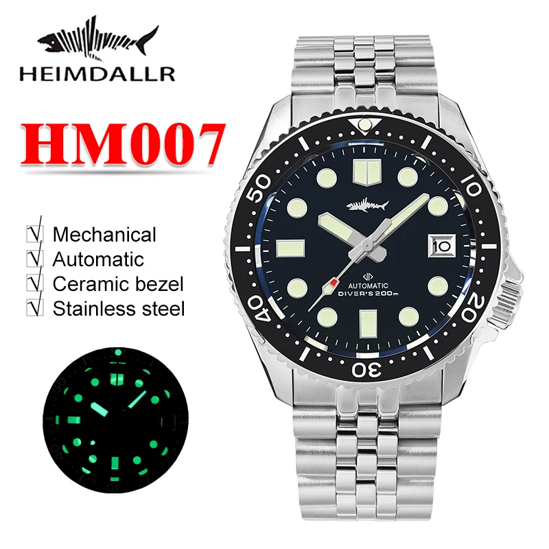 

HEIMDALLR Sharkey NH35 Automatic Men's Watch Mechanical C3 Luminous Dial Sapphire Diver Watch 200M Mechanic Wristwatch SKX007