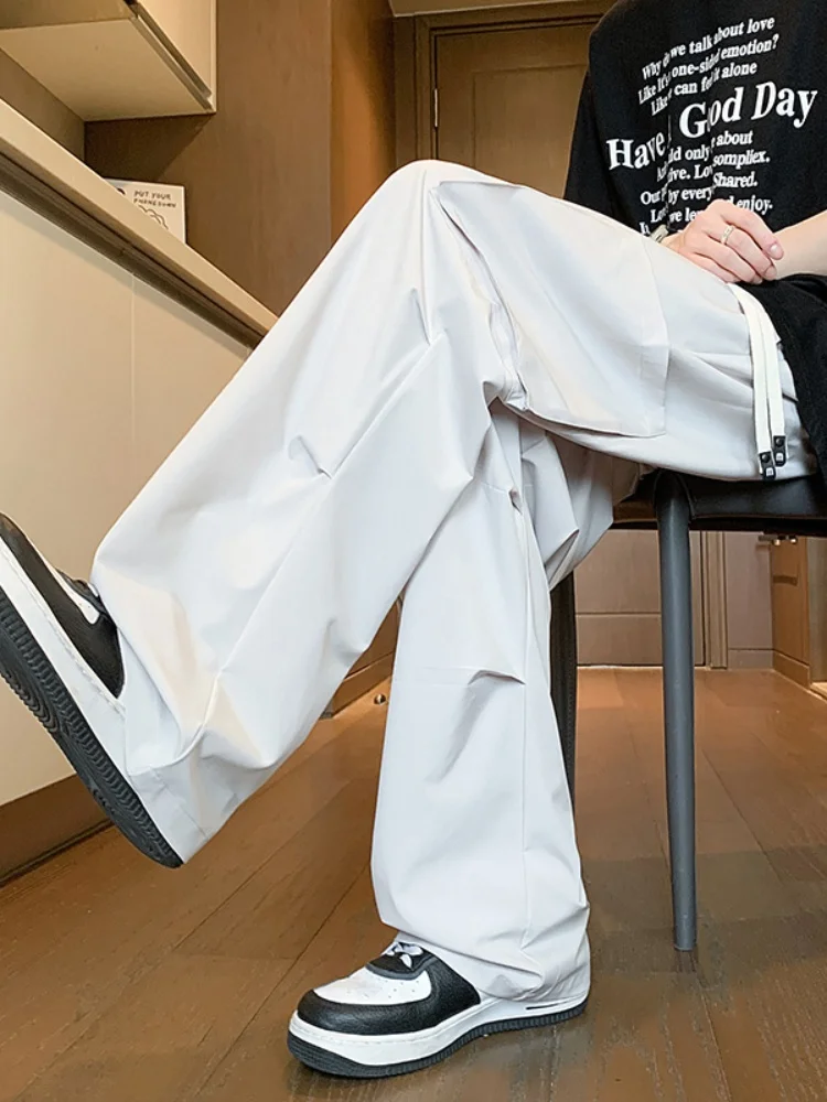 

Ice Silk Drapey Men's Summer Thin Qui Dry Casual Long Pants Loose Straight Leg Faionable Versatile Breathable Comfortable