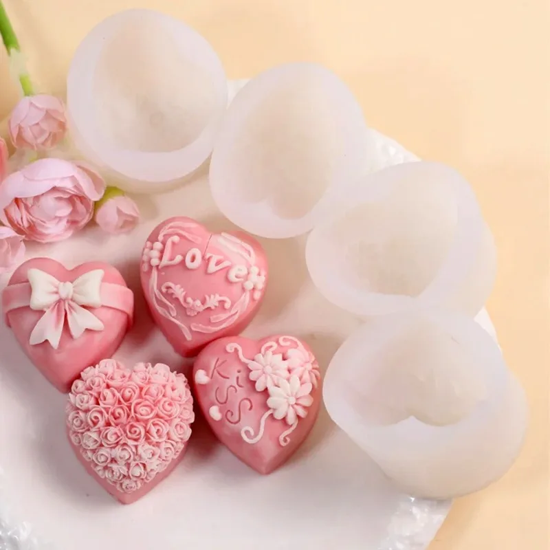 3D Love Carving Flower Soap Silicone Mold Handmade Chocolate Cake Baking Tool Diy Clay Plaster Candle Making Kit Home Gift