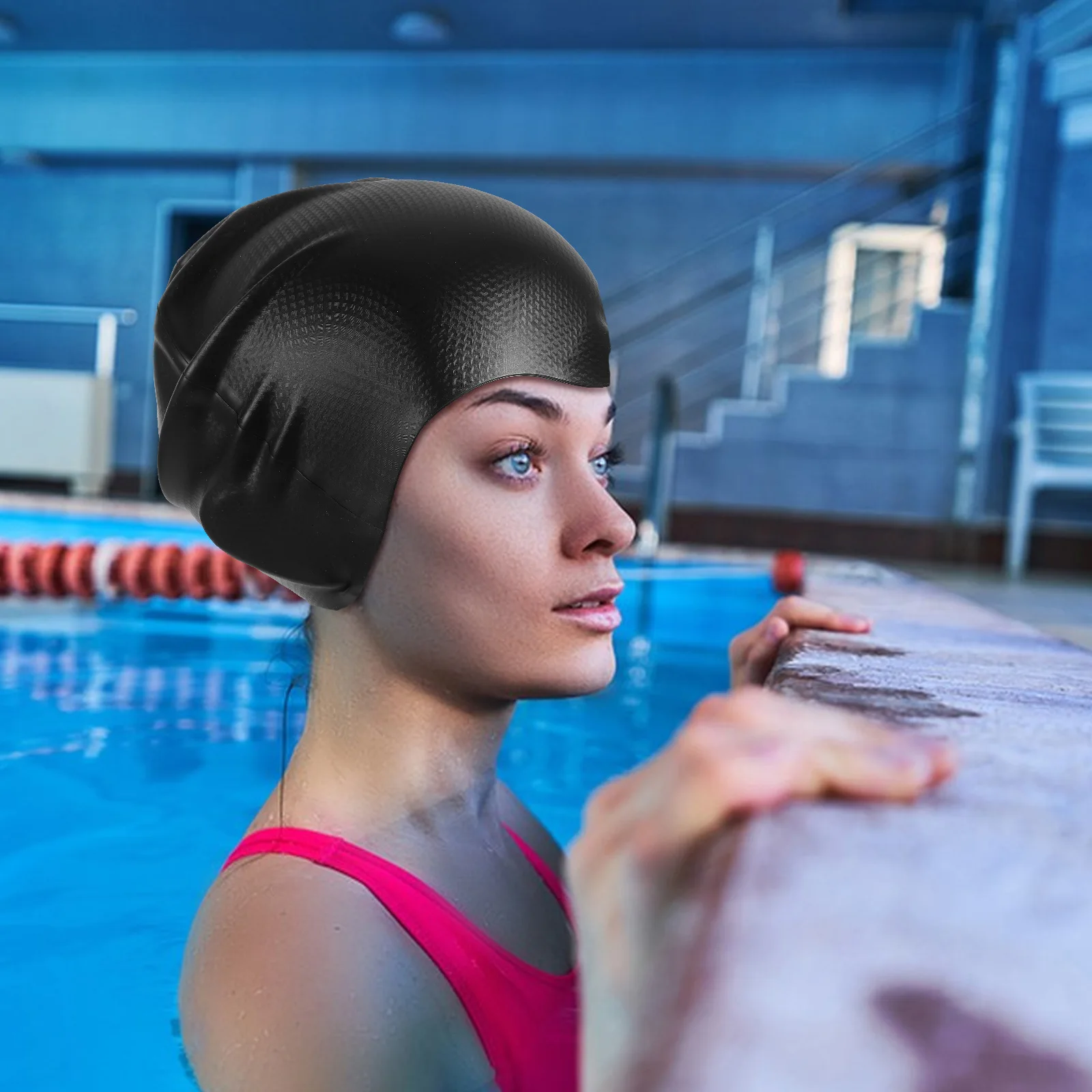 قبعة السباحة كبيرة الكبار قبعة السباحة الرجال النساء للجنسين قبعة حمام السباحة قبعات المياه للسباحة للشعر الطويل المجعد قبعات السباحة #1