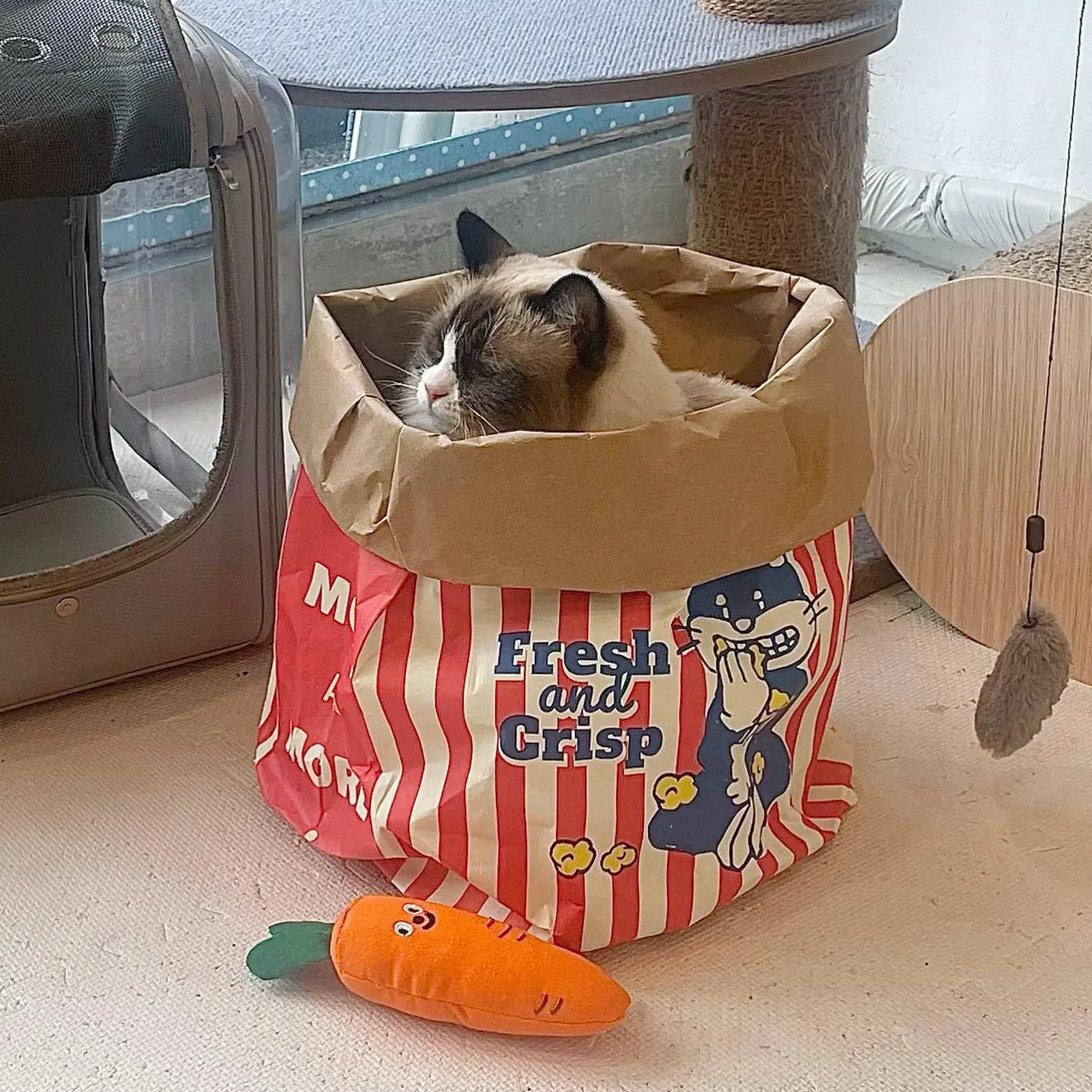 Creative Cute Kraft Paper Popcorn Bag Reative Cute Pet Interactive Plaything Pet Hide And Seek Puzzle Toy For Kittens Puppies