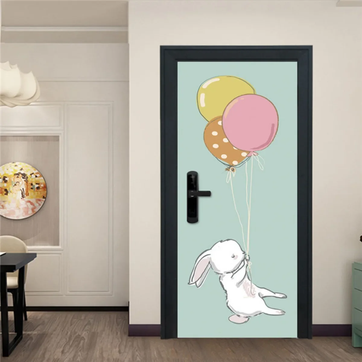 Cartoon Animal Door Stickers Kawaii Illustration Wallpaper Decal Waterproof Self-adhesive Home Living Room Decor Poster Mural