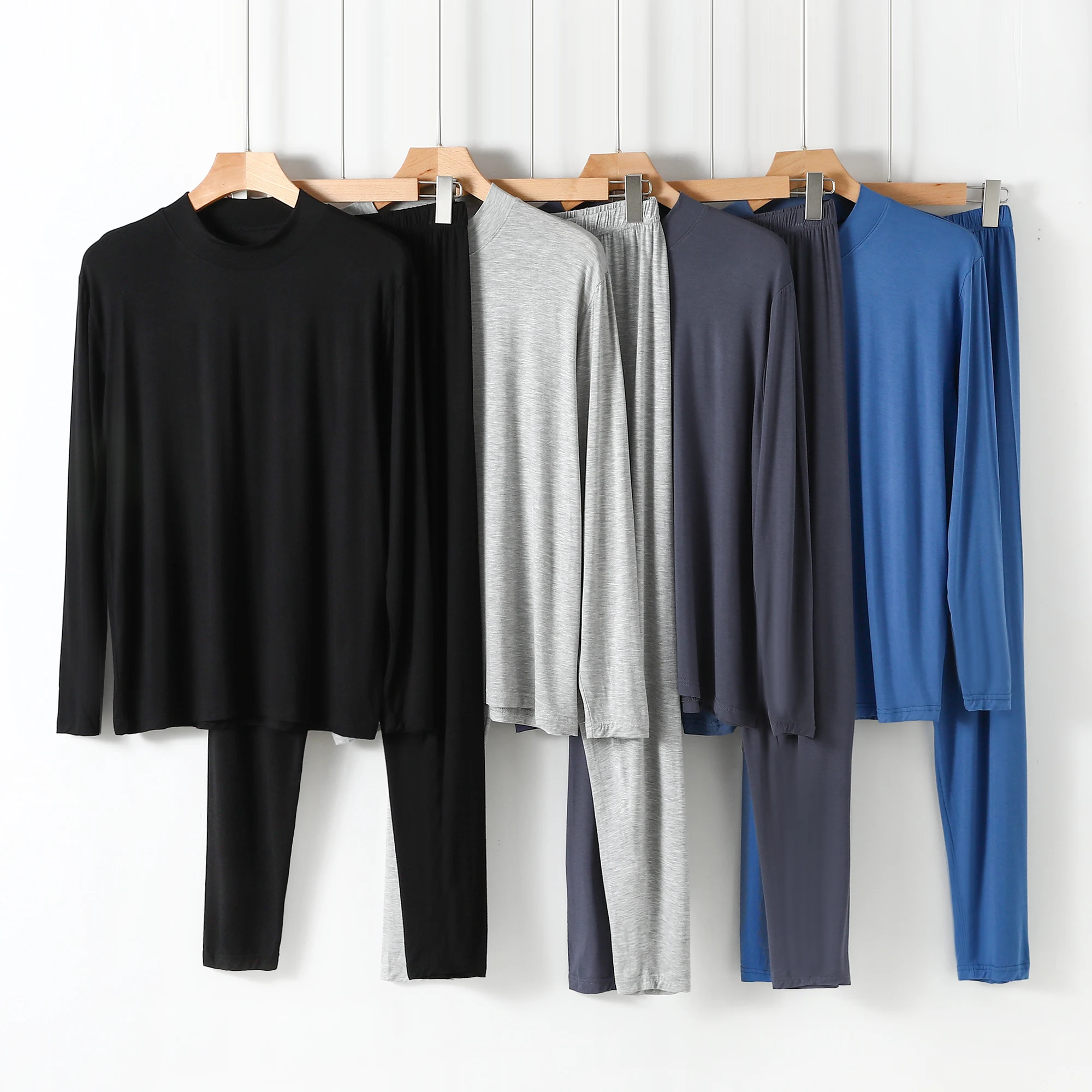 

Men's Modal f High Collar Long Sve Base irt Loose Fit Two-Piece Set Autumn Wear Casual Comfortable Spwear/Tirt