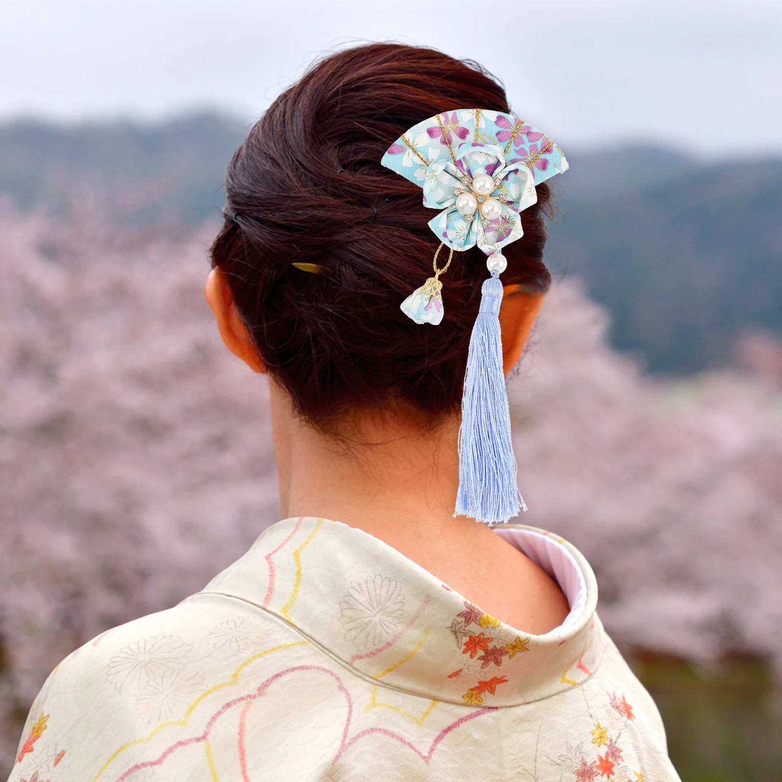

2Pcs Japanese Fan Hairpin Tassel Hair Clip Chic Hair Ornament for Birthday Christmas New Year Party Women Girls