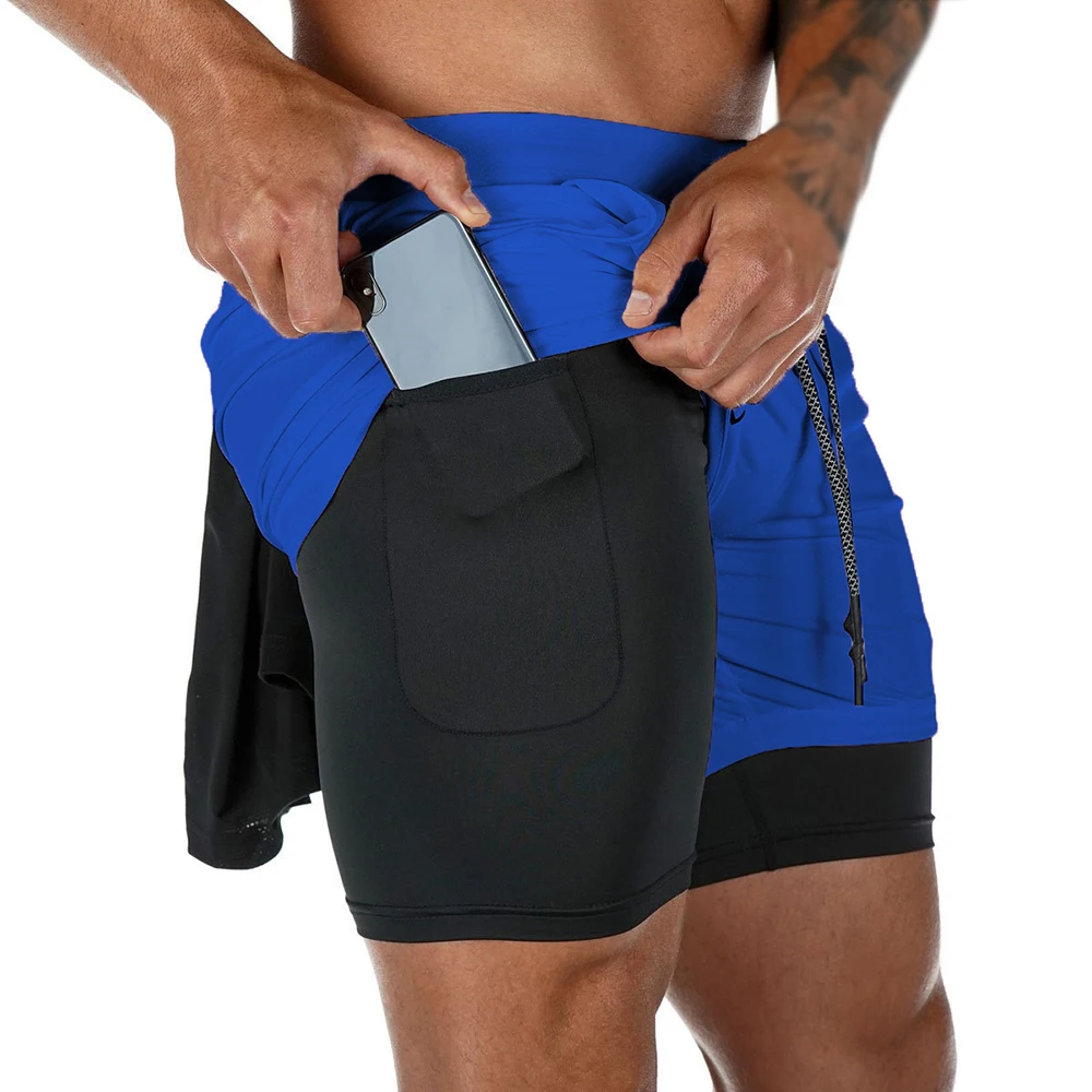 Men's Summer double-deck Quick Dry Gym Athletic Workout Casual Shorts Comes in Many Colors with Compression Liner and Towel Loop