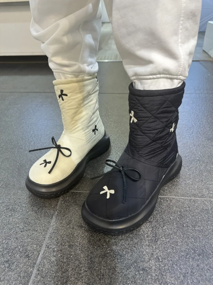 

Корейские зимние ботинки Thened Fce на подкладке, зимние ботинки с меховой отделкой, теплые зимние ботинки на плоской подошве, резиновая подошва