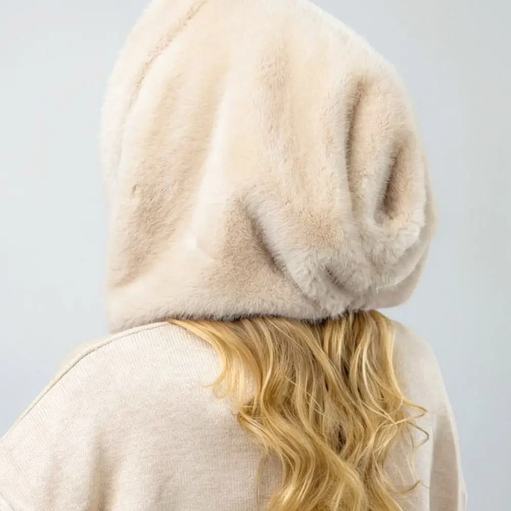Winter Plush Hat Women Warm Ear Flap Cap Neck Warmer Integrated Cute Soft Thick Windproof Cold Weather Outdoor Fashion Beanie