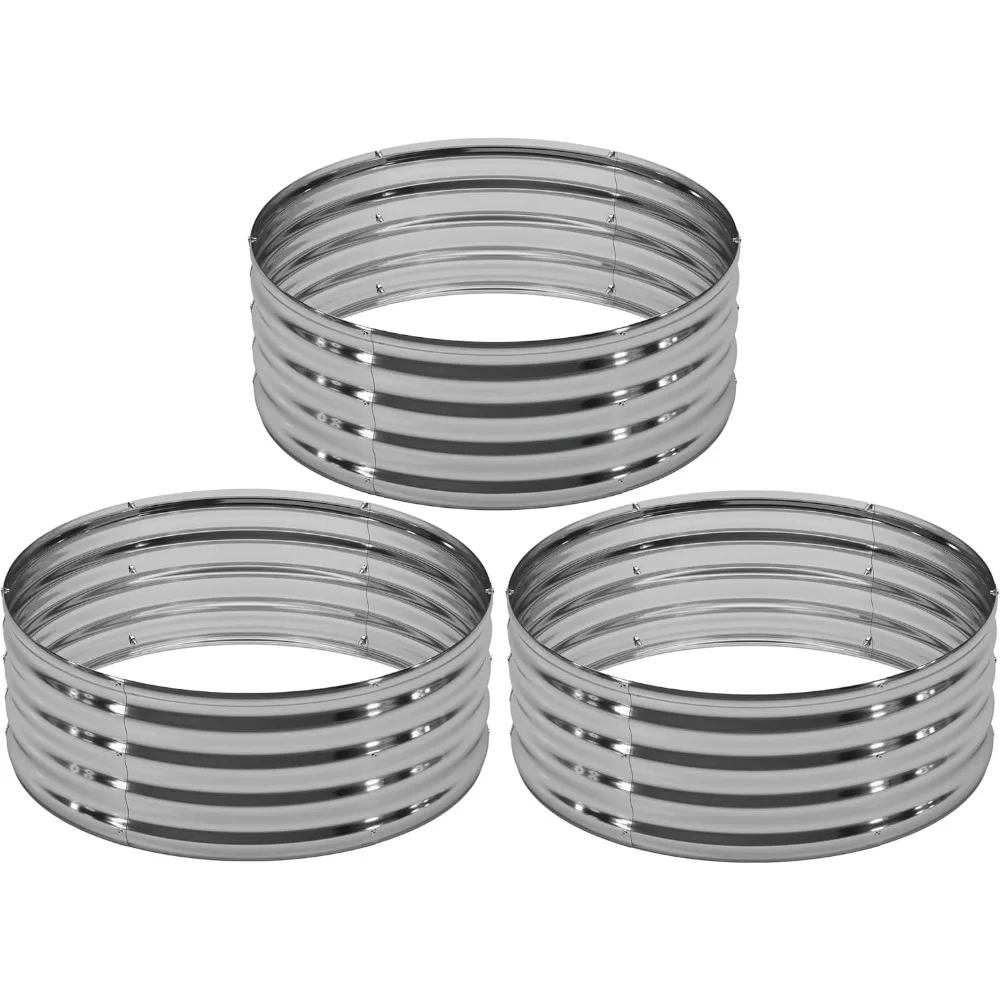 

3PCS Galvanized Raised Garden Bed Kit, Large Metal Planter for Vegetables, Herbs, Flowers - Silver