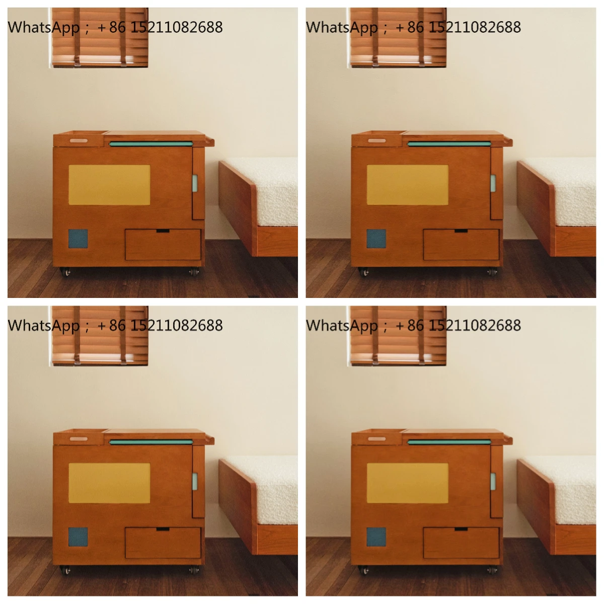 LLY Cube Design Rolling trolley Side table with wheels Square bedside table Minimalist mobile side cabinet for bedroom