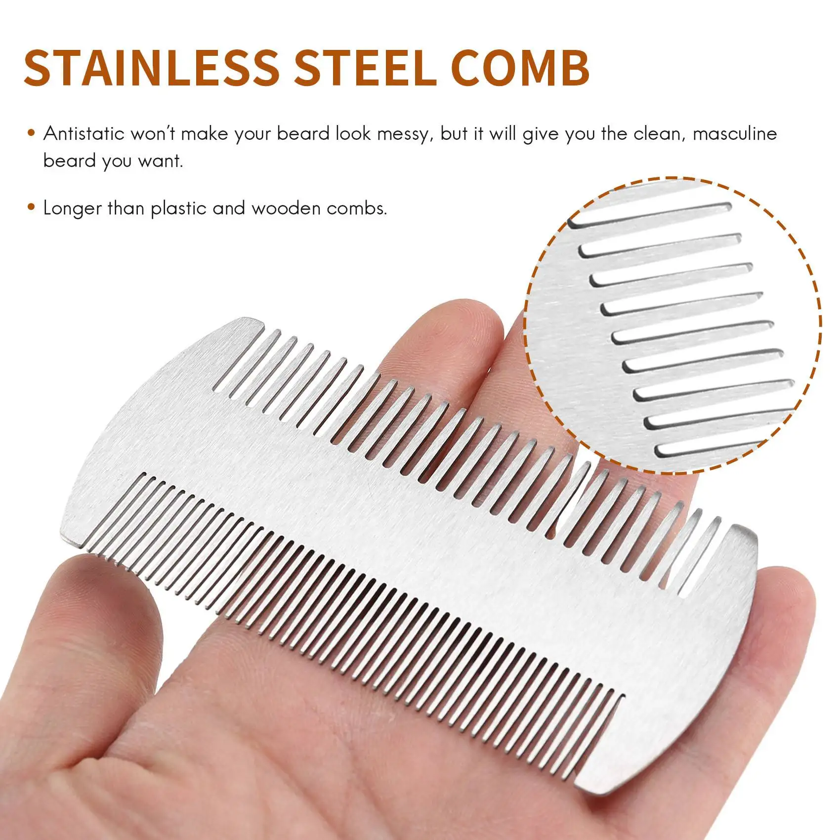 Dual Action Stainless Steel Edc Credit Card Size Comb Wallet Comb Pocket Comb Anti-Static Hair Comb Beard Mustache Comb For Man