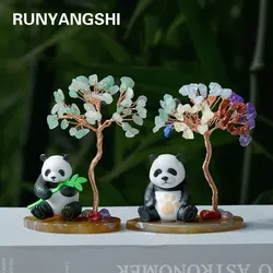 1PC Crystal Panda Wealth Tree Natural Reiki Crystal Gemstone Chakra Healing Crystal Home Office Desk Gemstone Energy Decoration