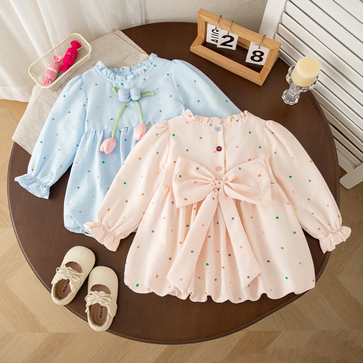 Baby Girl Dress Autumn And Winter Sweet Bow Daily Casual Wear For Infants And Young Children Vacation Travel Children's Dress