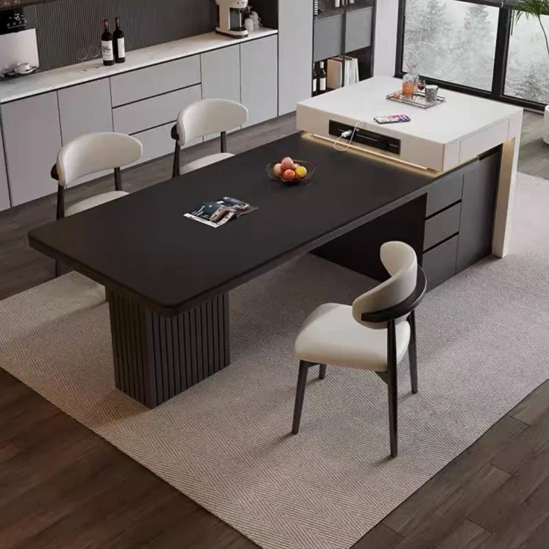 

Italian rock slab ambient light Island table integrated retractable household large apartment high-end