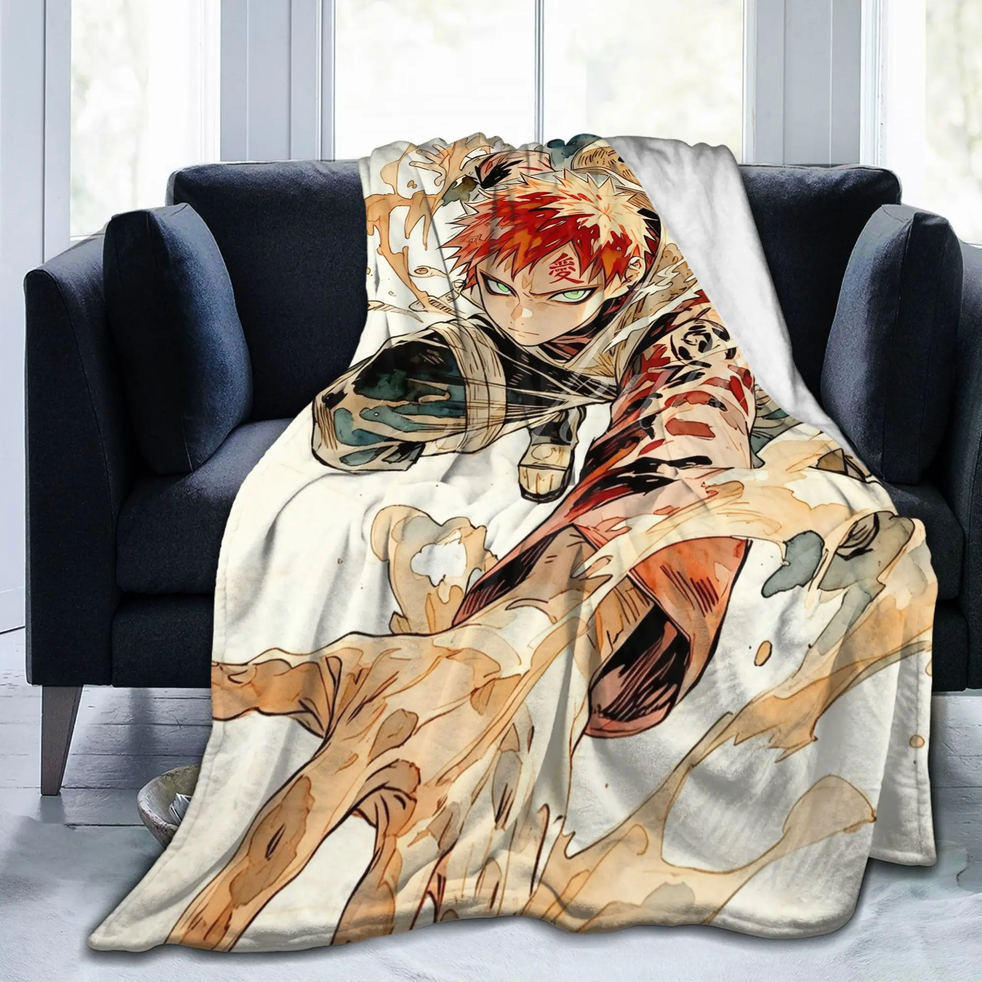Custom N-Narutoes Gaaras Blanket 3D Printed Soft Flannel Fleece Warm Comics Movie Throw Blankets for Home Bedroom Couch Quilt