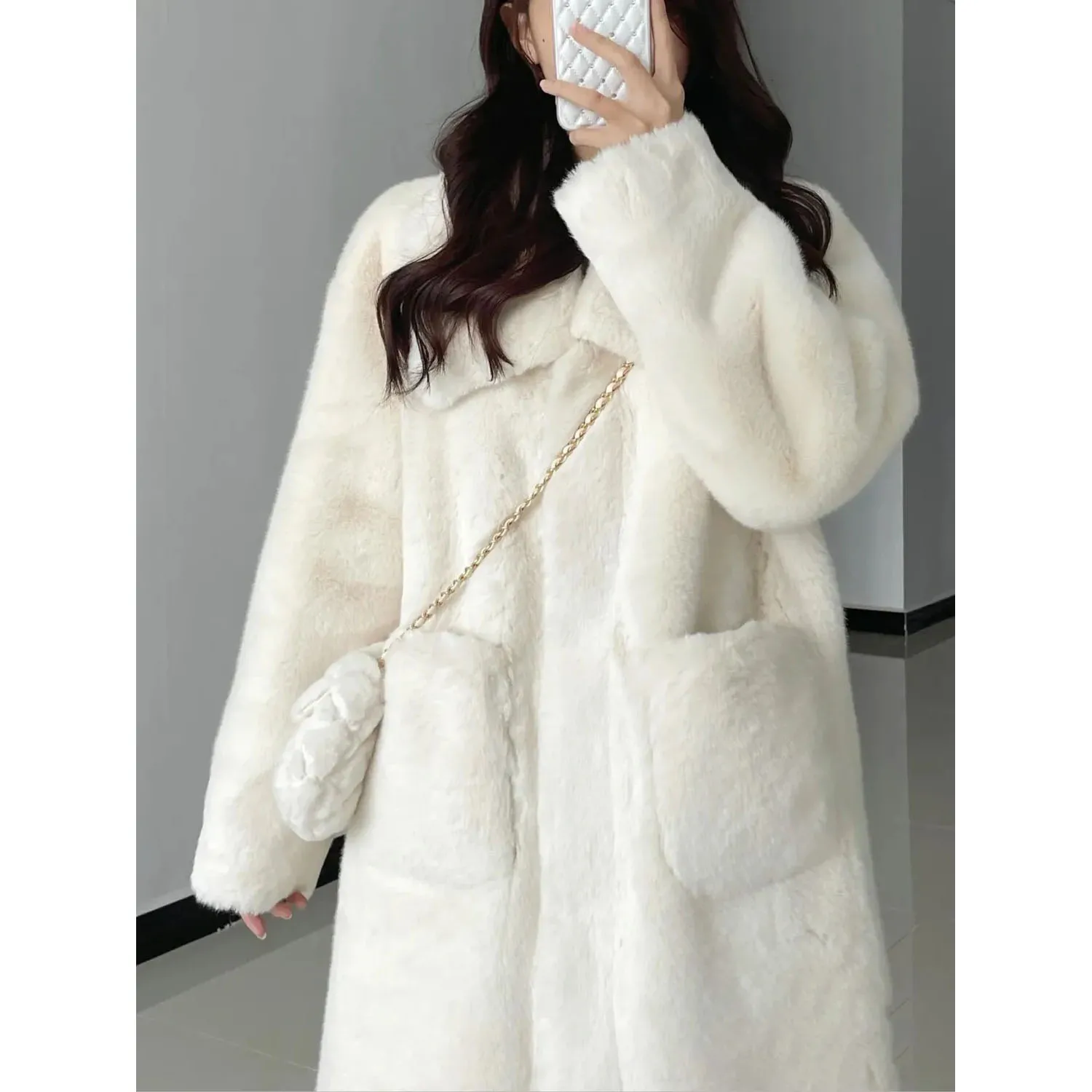 Fur Coat Women\'s Imitation Rabbit Hair Warm Cotton Thickened Long Parkas Autumn Winter New Korean Lazy Style Mink Velvet Coat