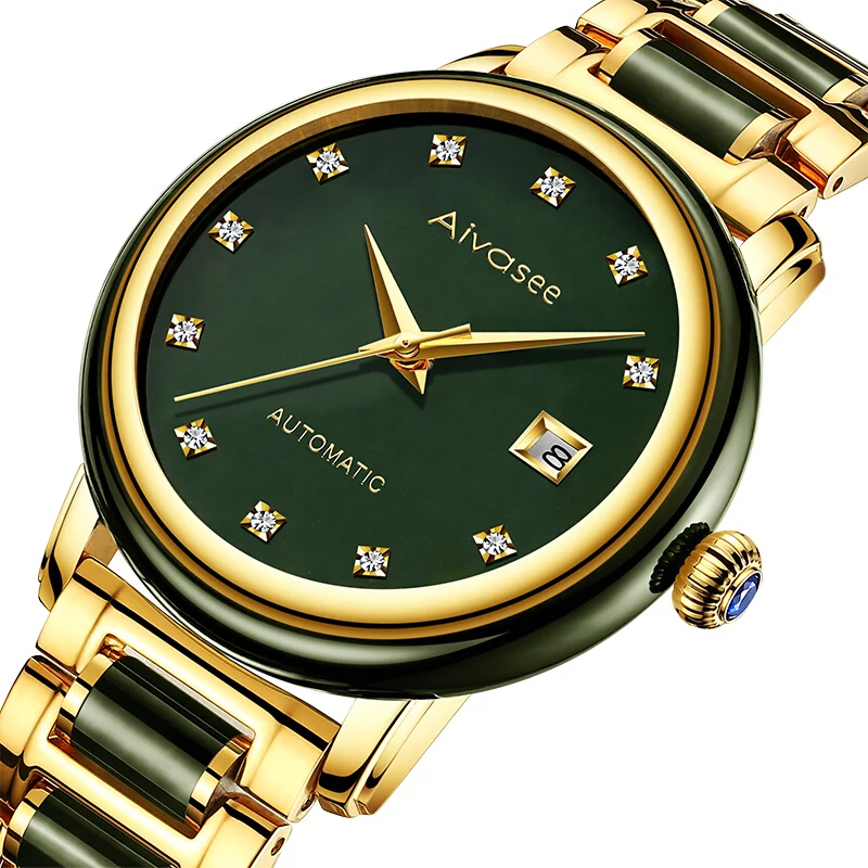 

Top Luxury Jade Men's Watch Women Calendar Clock Fashion Retro Couple Jade Full Automatic Mechanical Wristwatches Waterproof