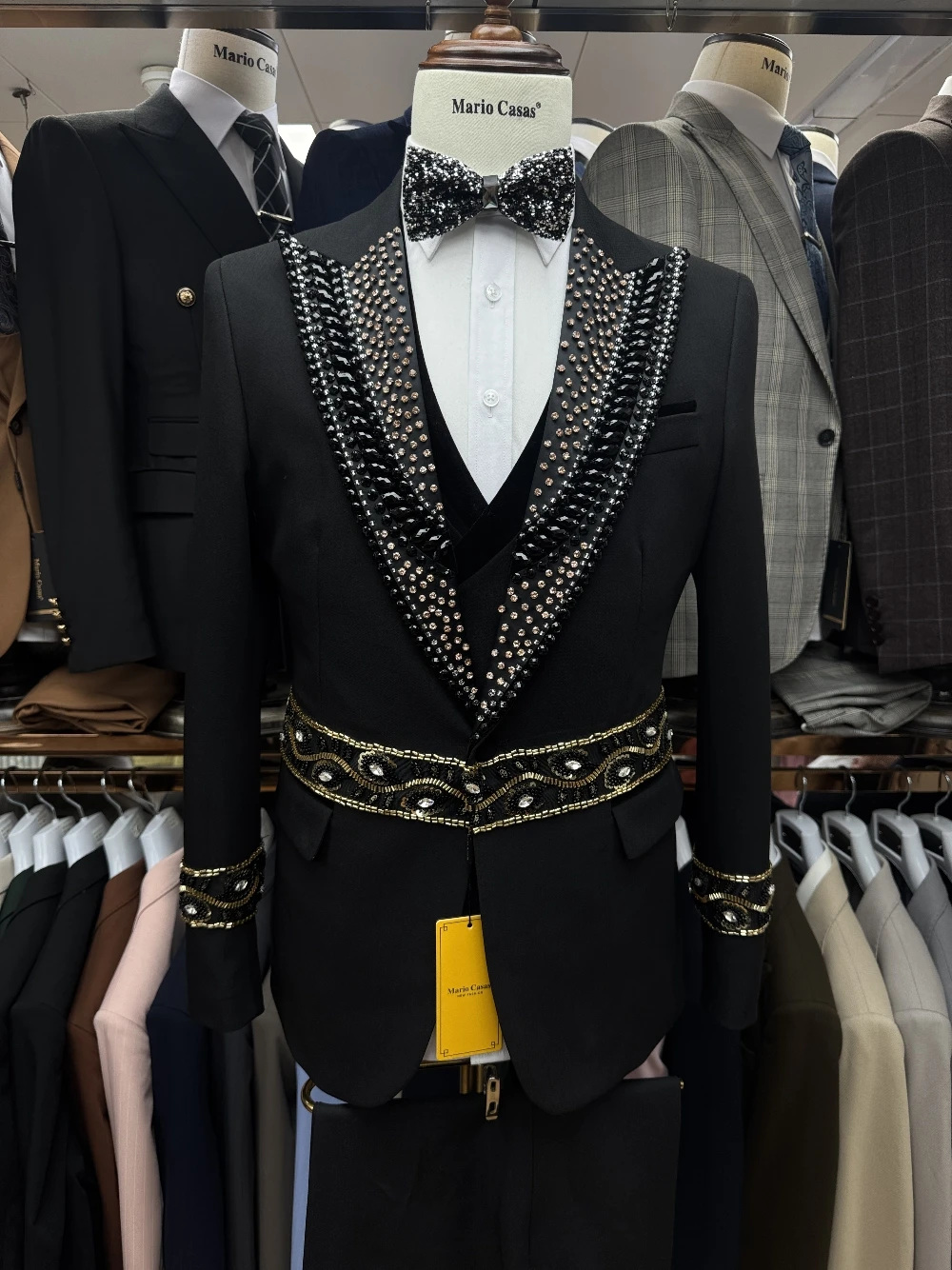 

Роскошный мужской костюм жениха, комплект из 2 предметов: пиджак + брюки, брюки с кристаллами и камнями, формальный офисный пиджак по индивидуальному заказу, свадебный смокинг, пальто