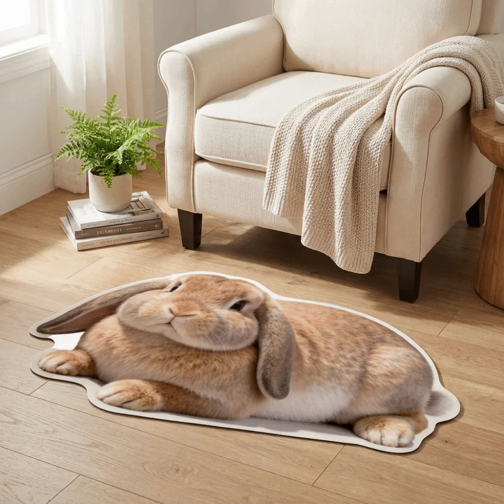Cute 2D Rabbit-Shaped Area Rug Non-Slip Anti-fouling Home Decor Carpet Easy To Clean Cartoon Carpet Living Rooms