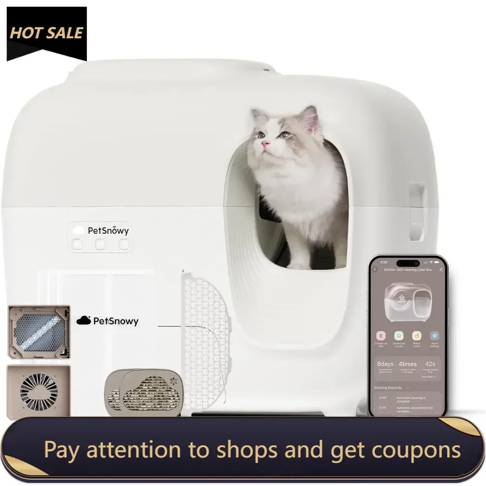 

Snow+ Self Cleaning Automatic Litter Box with Zero Odor TiO2 System Automatic Cat Litter Box Self Cleaning for 3.3-20 lbs