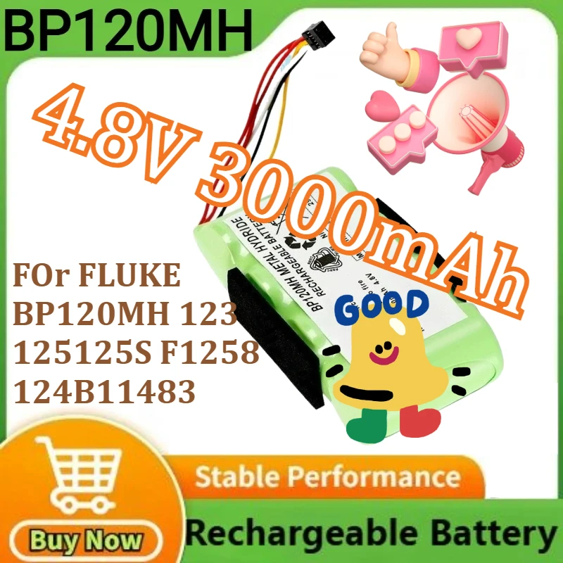 

Battery for Fluke BP120MH B11483 Scopemeter 120 for Fluke 43 43B Power Quality Analyzers 123 125S 125 F125S 124 4.8V 3000mAh