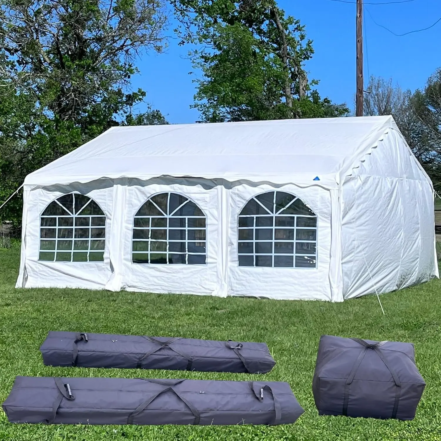 

20x20 PE Party Tent Heavy Duty Galvanized Frame Outdoor Wedding Event 3 Carry Bags, Custom