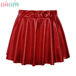 Girls Hip Hop Jazz Dance Skirt Shiny Metallic Elastic Waistband Pleated Tutu for Skating Dance Performance Athletic Scooter