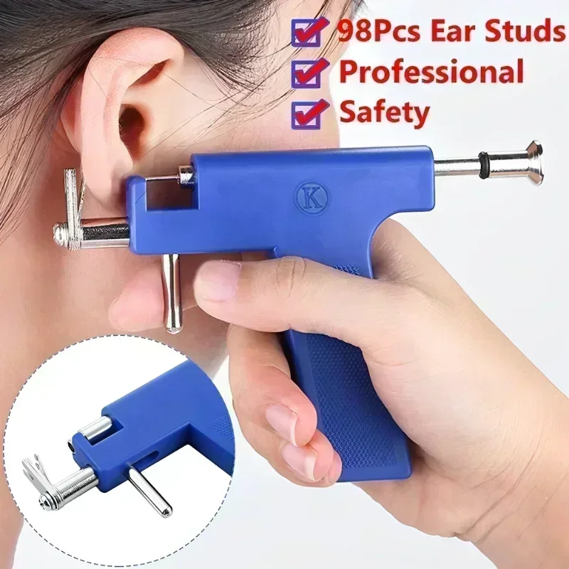 98PCS Pro Ear Body Nose Navel Lips Tongue Piercing Gun Machine Supply Tool Kit Set Ear Studs Healthy Safty Sterile Piercer