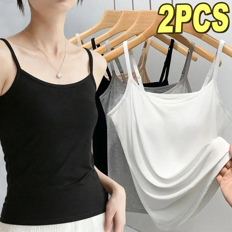 Cotton Feel Solid Sling Camisole Women Crop Top 35-75kg Sleeveless Sexy Slimming Vest Tank Base Tee Underwear Daily Staple 2026