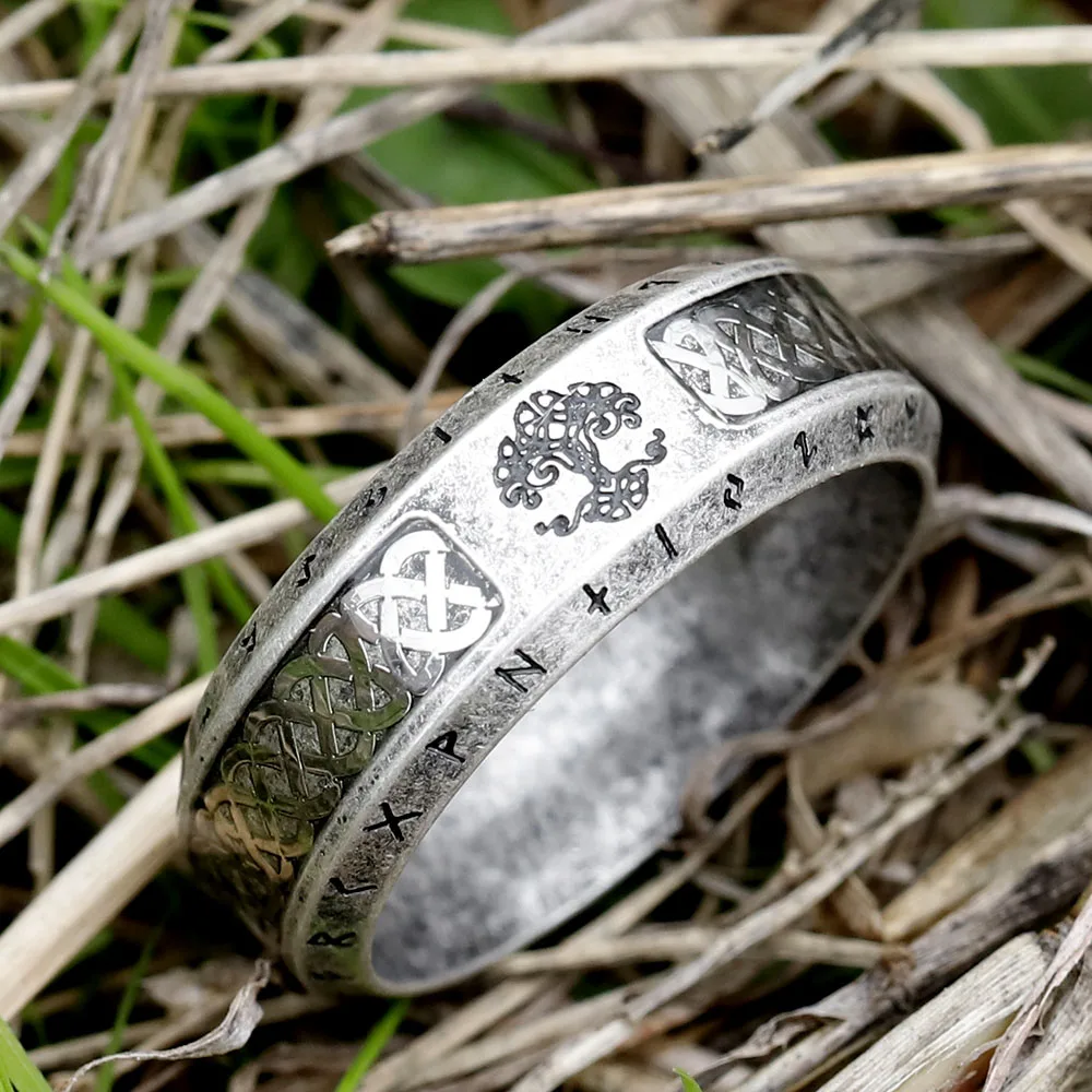 Special Design Stainless Steel Viking Ring Runes Tree of Life Ring For Men Vintage Celtic Knot Rune Vintage Jewelry