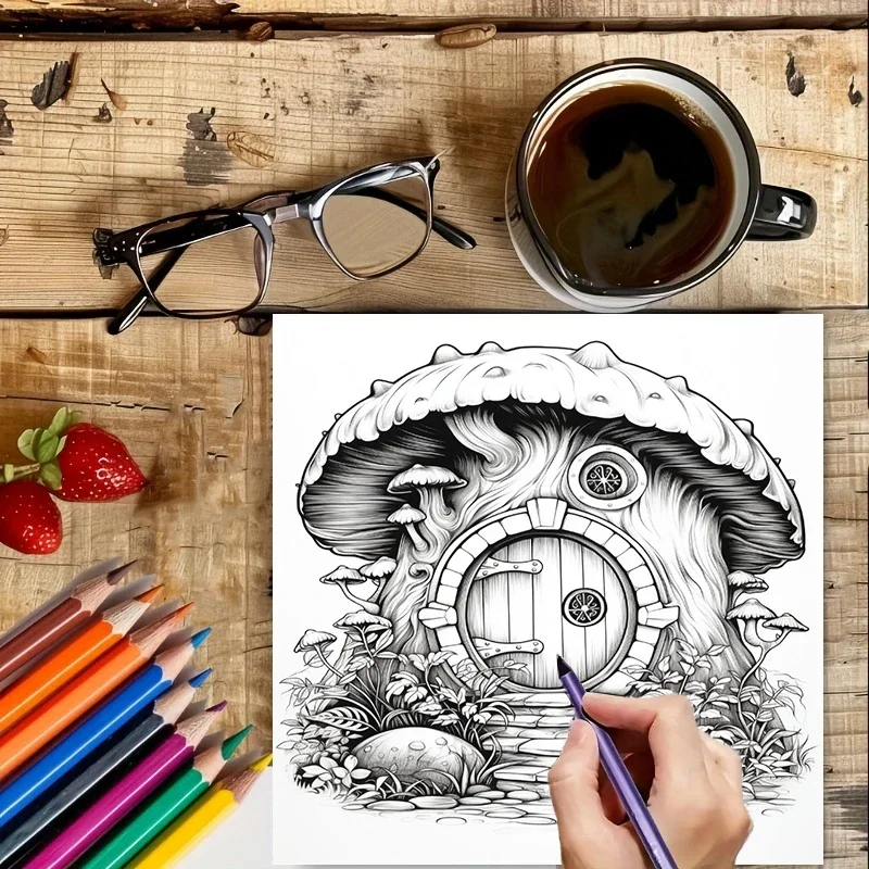 Coloring Book Fairy Door for Adult Colouring Book, Birthday Day Gift, Back to School Supplies, Adults Cute Drawing Book view 3