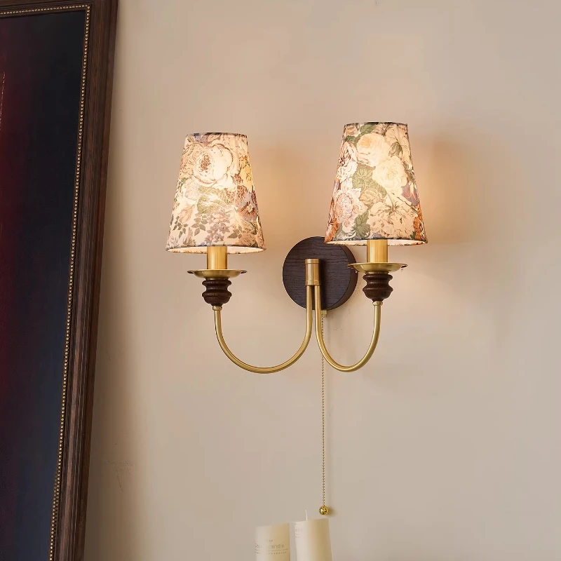 

Nordic Vintage Fabric Wall Lamp with Switch Bedroom Corridor Staircase Study Reading Sconces Bedside Background Lighting Fixture