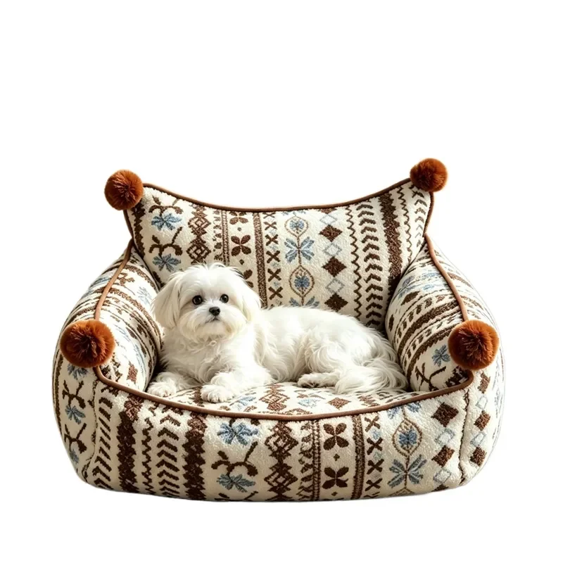 Retro Ethnic Style Sofa Cat Kennel Autumn Winter Warm Small Medium Dogs Cats Pet Mattress Open Nest for Pets