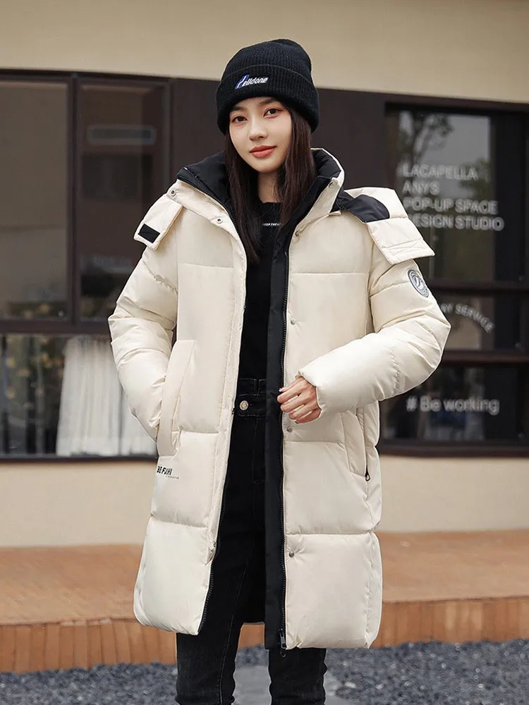 

Winter New Jackets Women Stylish 2023 Middle length Outerwear Thicken Warm Hooded Down Cotton Outerwear Parka Coat Ladies