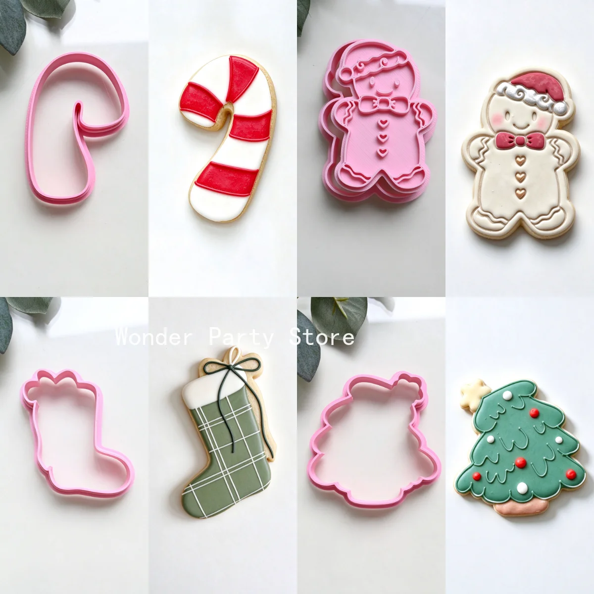 Christmas Gingerbread Man Cookie Mold Christmas Tree Cane Socks Biscuit Embosser Stamp Mold for Holiday Cake Decoration New Year