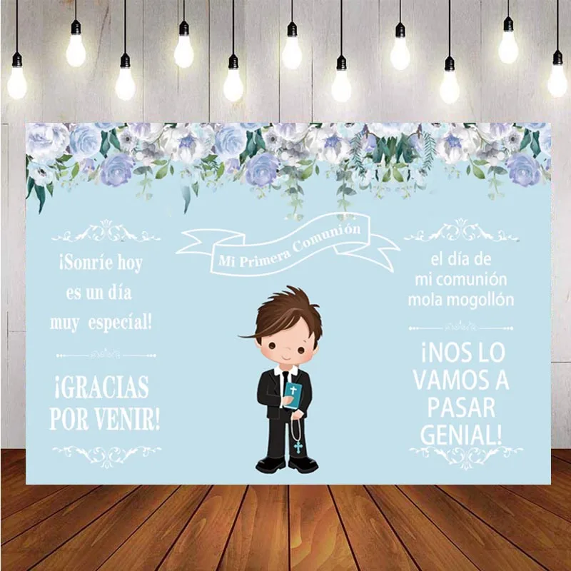 

Mi Primera Communion Backdrop Boys Baptism First Holy Communion Party Customized Photography Background Photo Studio Banner