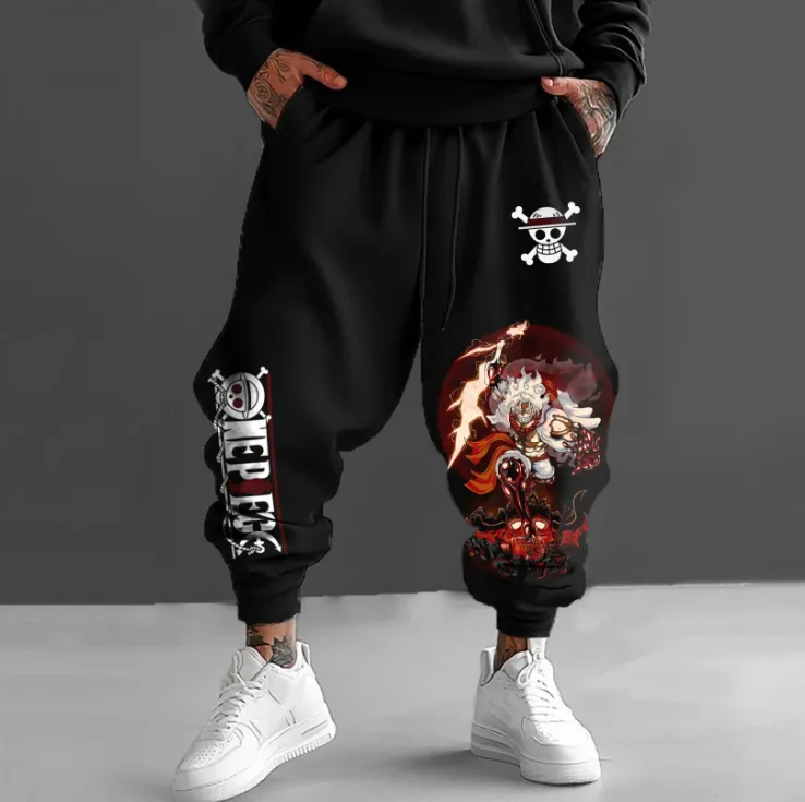 

One Piece character printed official pure cotton loose autumn and winter fleece long pants for both men and women