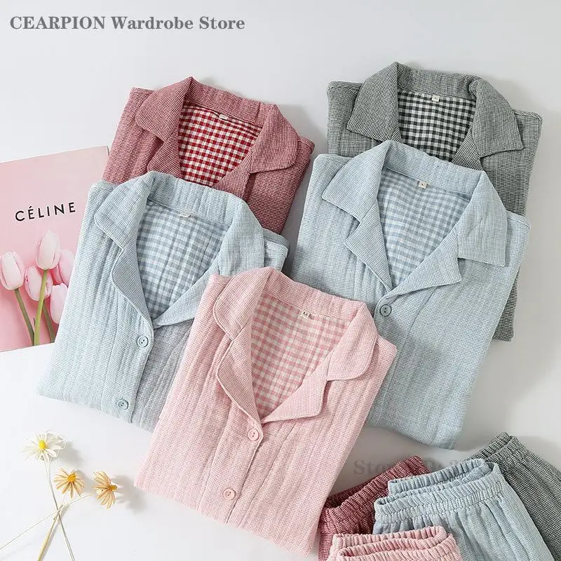 Spring Autumn New Couple's Sleepwear Loungewear High Quality Pure Cotton Pajama Set Loose Casual Home Clothes Long Sleeve Pijama