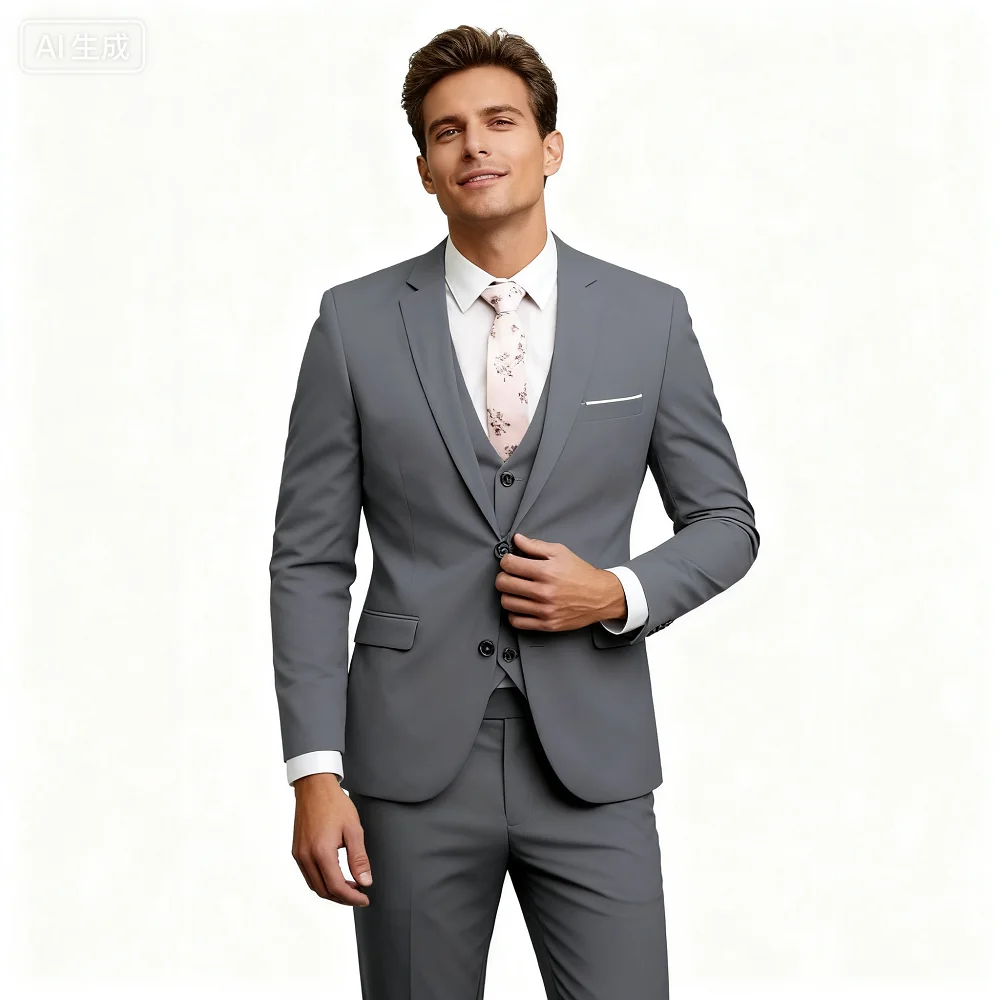 

Бежевый приталенный мужской костюм, элегантный свадебный комплект из 3 предметов, высококачественная куртка и жилет Ternos Masculinos с зубчатыми лацканами