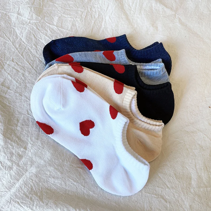 5 Pairs/Lot Cute Love Heart Print Socks Women Low Cut Cotton Korean Style Kawaii Girls Designer Sock Ankle Set Sokken Gifts