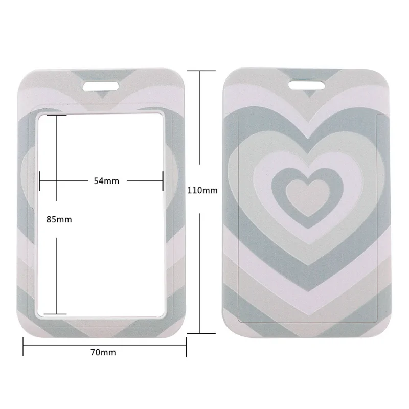 1set ID Name Badge Holder with Cellphone Hanging Rope Hearts Pattern Work Pass Card Sleeve with Polyester Lanyard Neck Strap