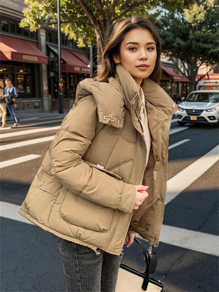 

Cotton Jacket For Women Cropped Hooded And Thickened New For Winter 2024 Warm And Loose Stylish Solid Colors Bread Jacket