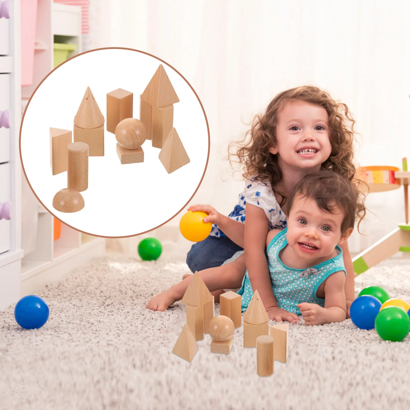 

1Sets Wooden Geometric Shape Matching Three Dimensional Blocks Educational Plaything for Children Learning and Coordination