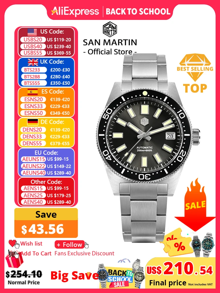 San martin 62mas mergulhador relógio 39mm clássico nh35 masculino relógios mecânicos automáticos safira à prova dwaterproof água 200m sln c3 luminoso sn0007