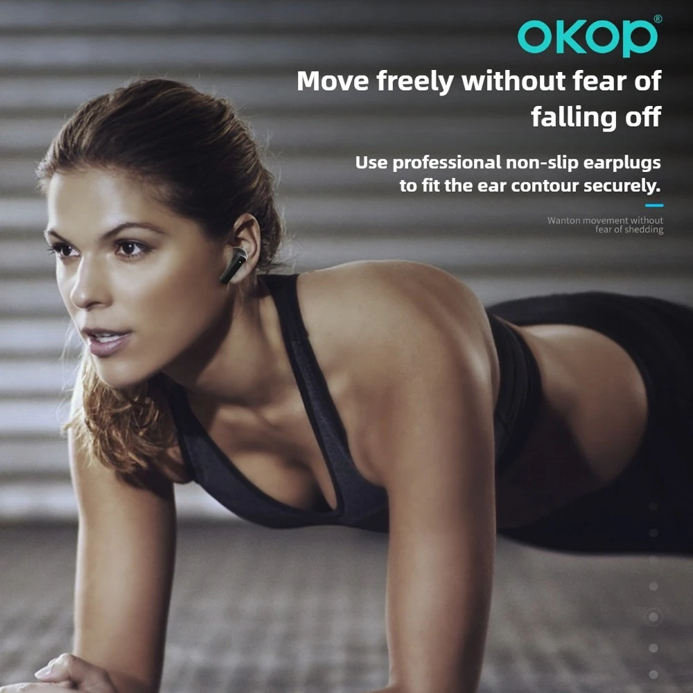 سماعة OKOP AI، سماعة بلوتوث لاسلكية، سماعة رأس بخاصية إلغاء الضوضاء داخل الأذن، سماعة رأس رياضية خارجية، سماعة ألعاب موسيقية عالية الجودة #4