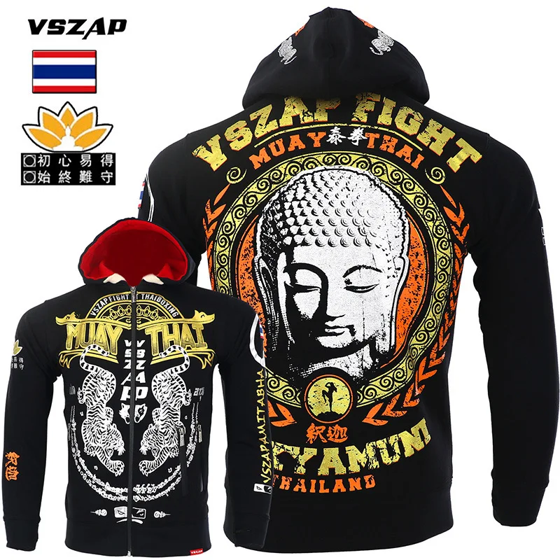 Vszap Exercise Workout Sweatshirt Men's Long-Sleeved MMA Coat Thailand Tiger Boxing Combat Fighting Sanda Sports Gold