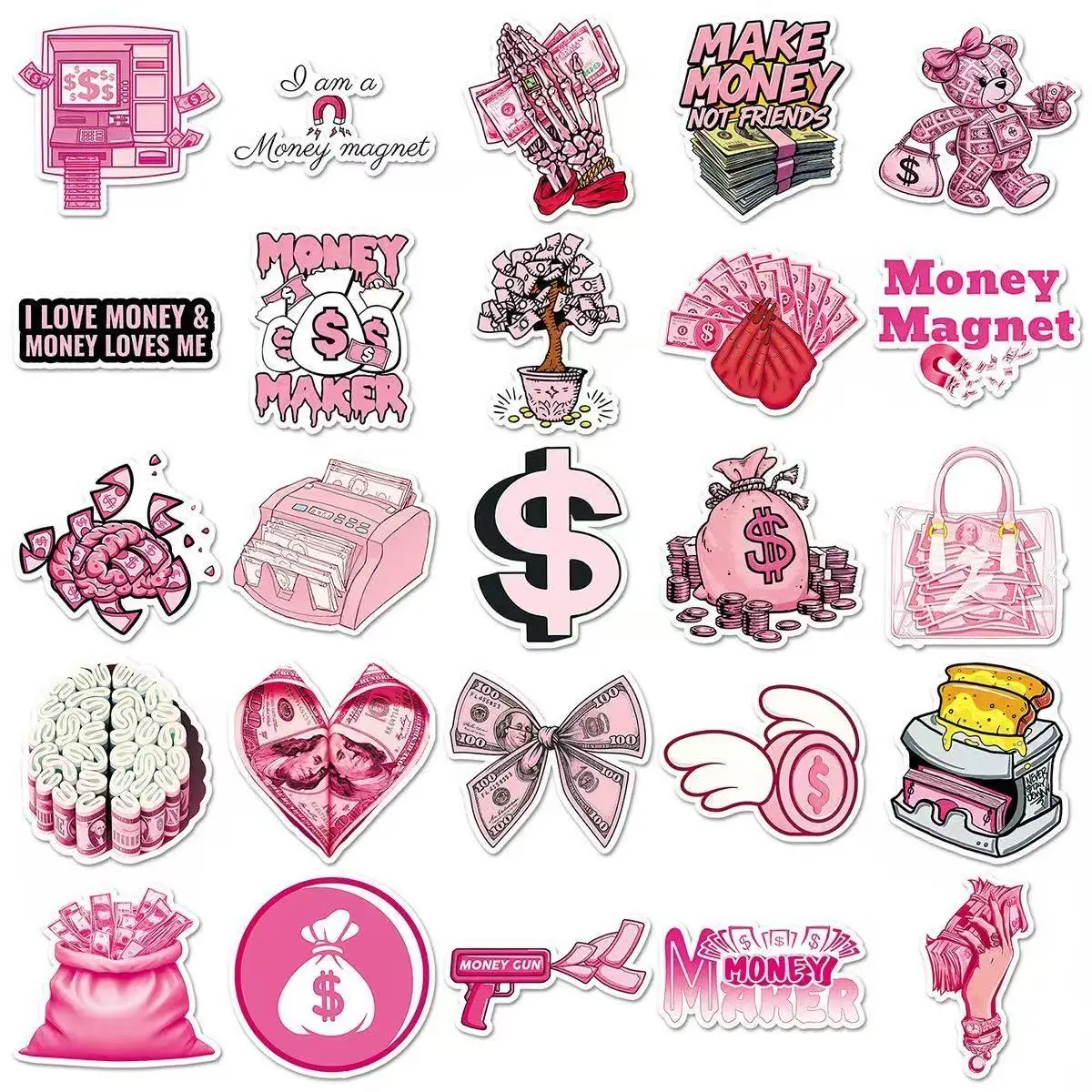 50Pcs Cute Pink Dollar Coin Cartoon Stickers Trendy Creative Decorative Decals Perfect for Helmet Luggage Travel Accessories view 6