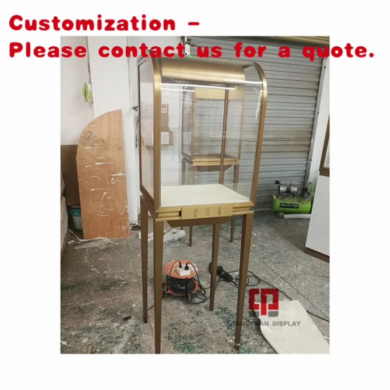 

custom.High-End Jewelry Shop Window Display Cabinet Custom Metal Stainless Steel Curved Glass Display Cabinet With